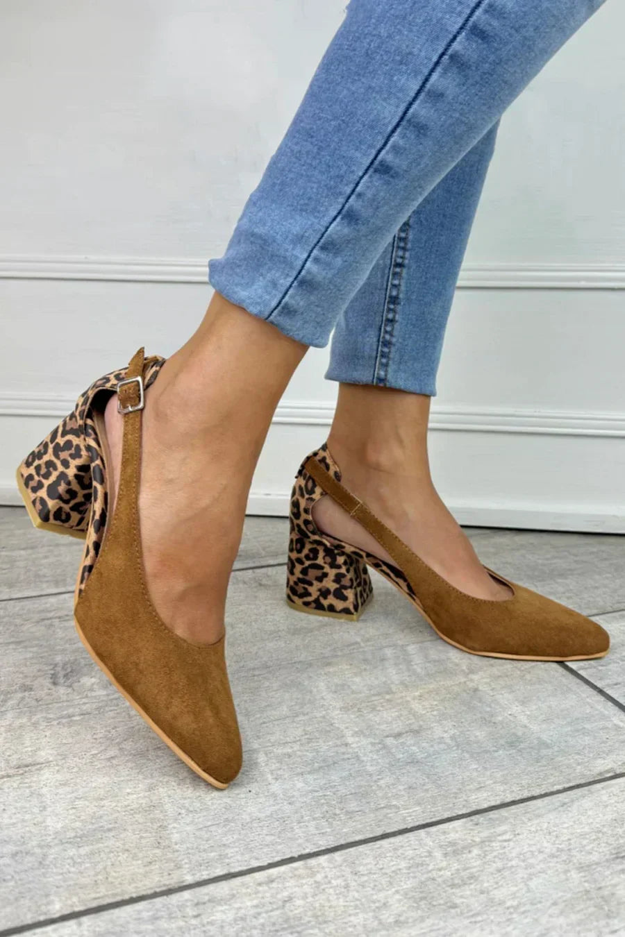 Demi | Women's Leopard Print Block Heel Slingback Camel