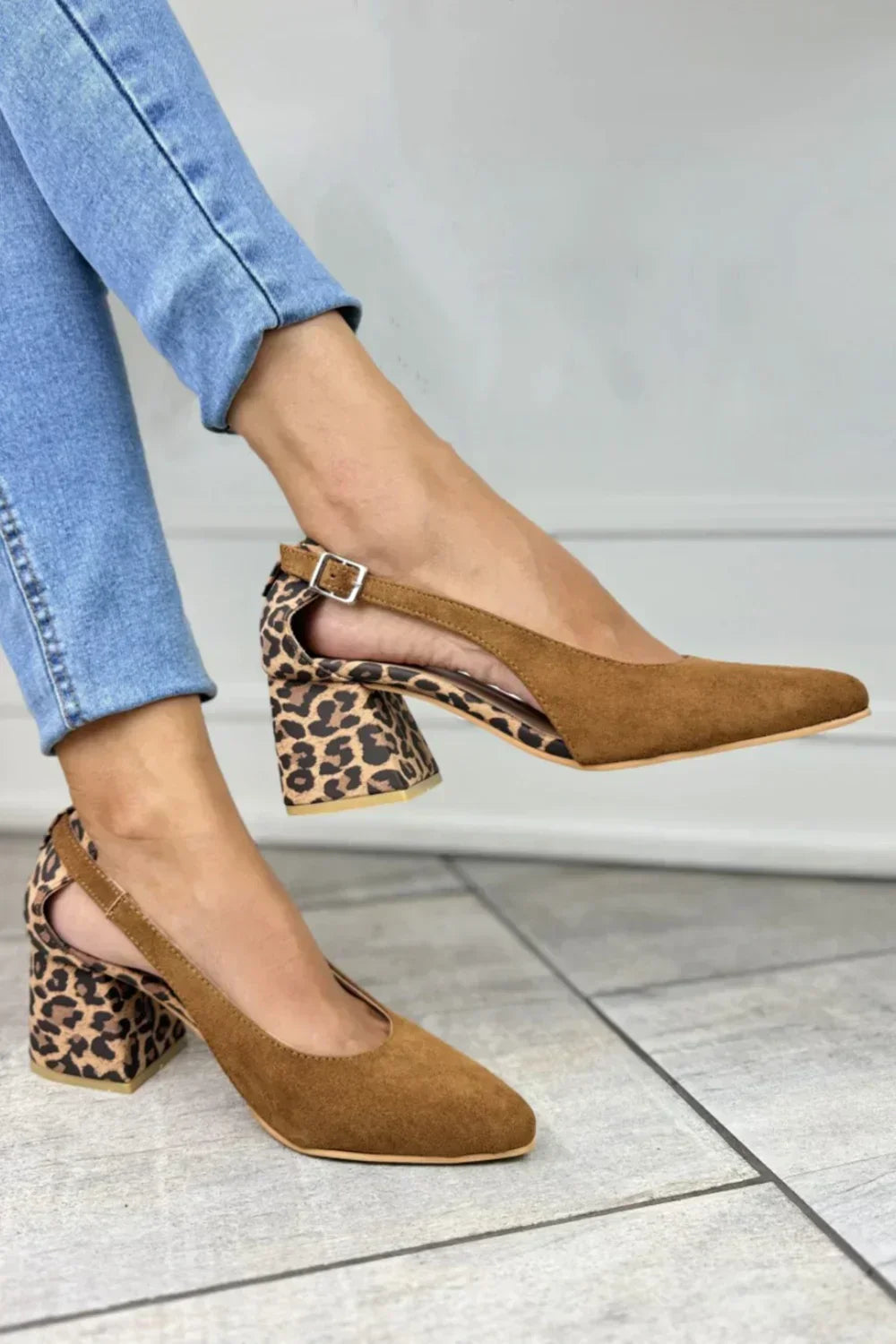 Demi | Women's Leopard Print Block Heel Slingback Camel