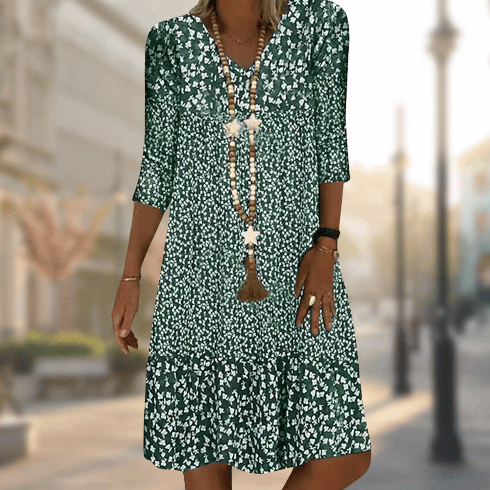 Alma | Women's Floral Casual Dress Navy White Three Quarter Sleeve