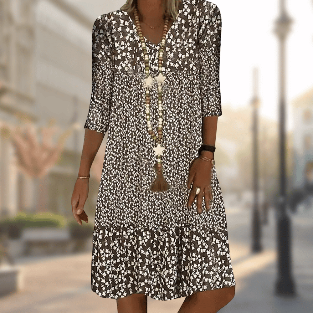 Alma | Women's Floral Casual Dress Navy White Three Quarter Sleeve