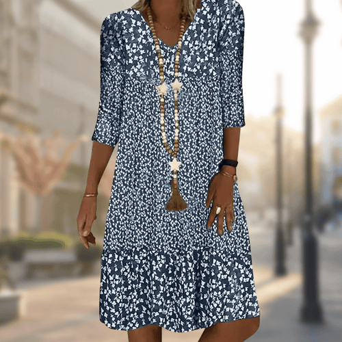 Dama Washington Alma women's floral casual dress navy white three quarter sleeve - front view