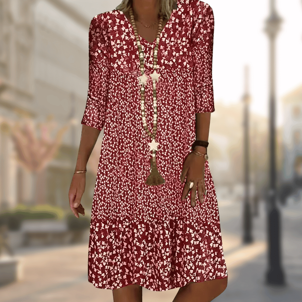 Alma | Women's Floral Casual Dress Navy White Three Quarter Sleeve