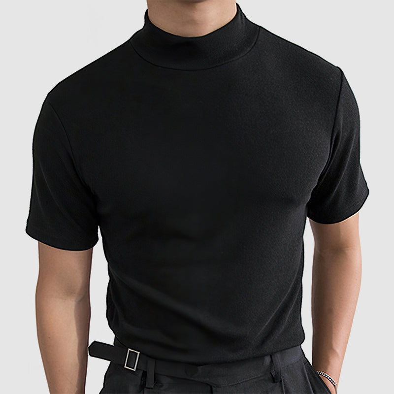 Tate | Men's Mock Neck Sweater Black Short Sleeve