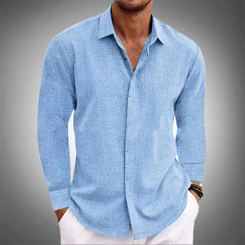 Ash | Men's Linen Shirt Light Blue Long Sleeve