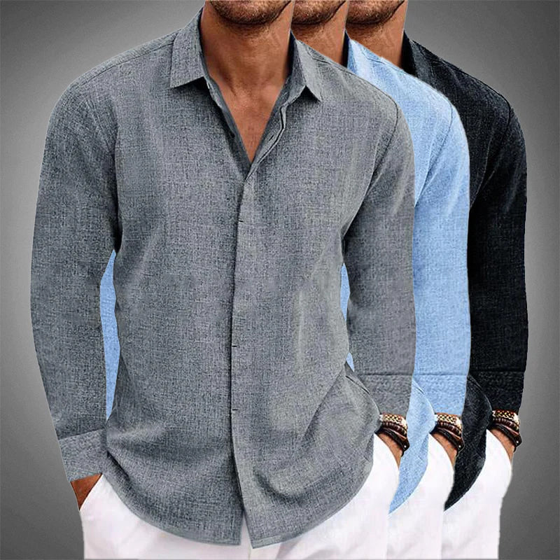 Ash | Men's Linen Shirt Light Blue Long Sleeve