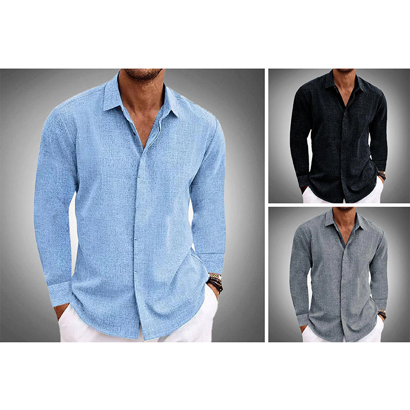 Ash | Men's Linen Shirt Light Blue Long Sleeve