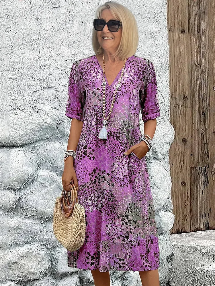 Stella | Women's Floral Midi Dress Red Three Quarter Sleeve