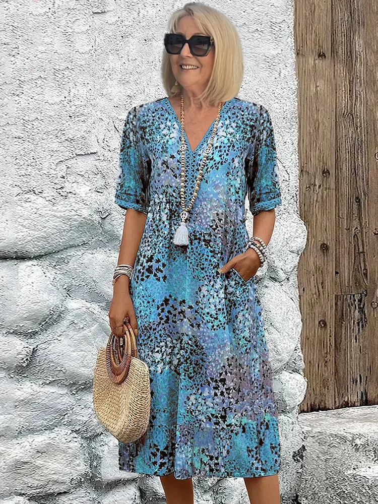 Stella | Women's Floral Midi Dress Red Three Quarter Sleeve