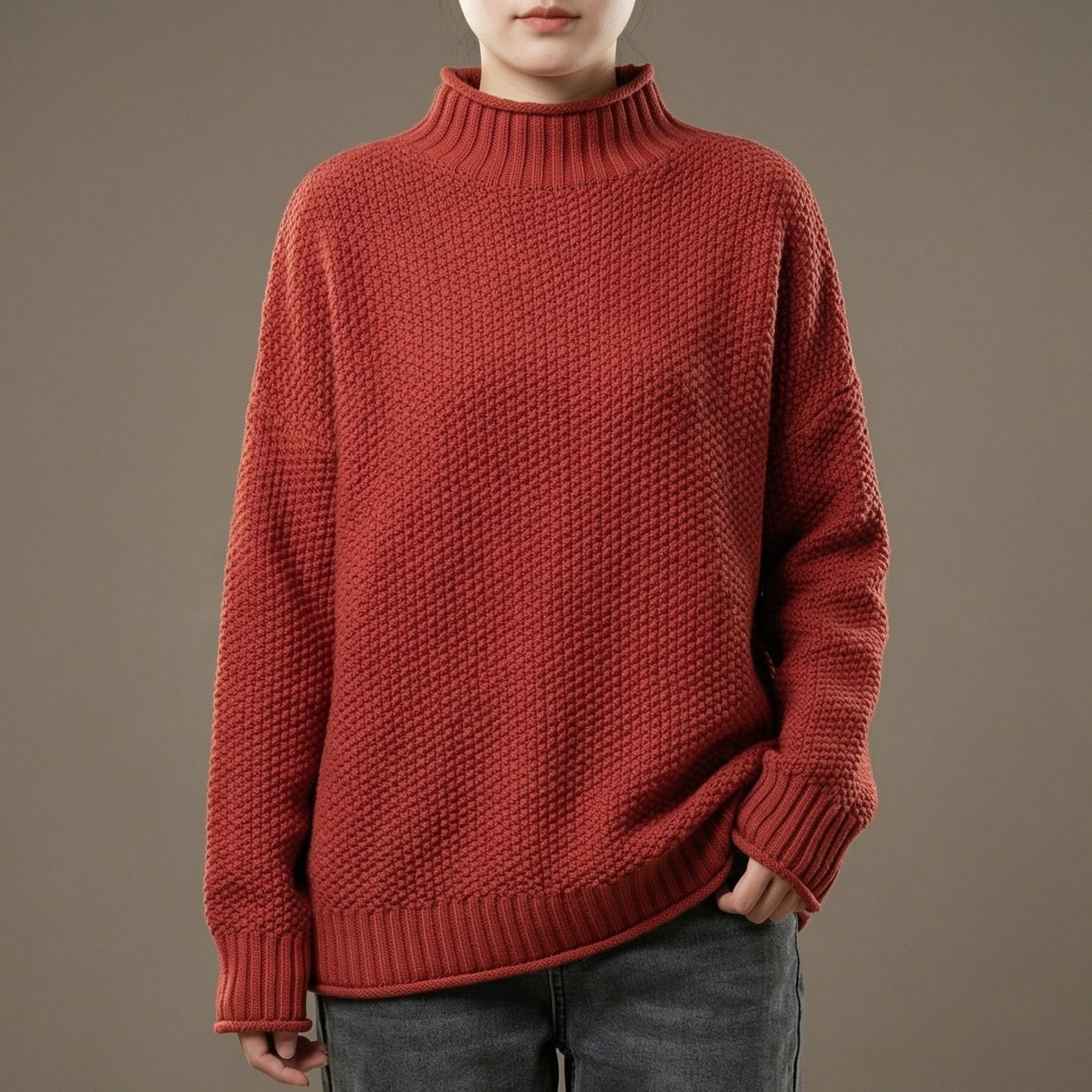 Maren | Women's Mock Neck Knit Sweater Red