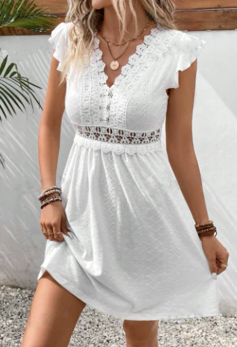 Stella | Women's Lace V Neck Midi Dress White