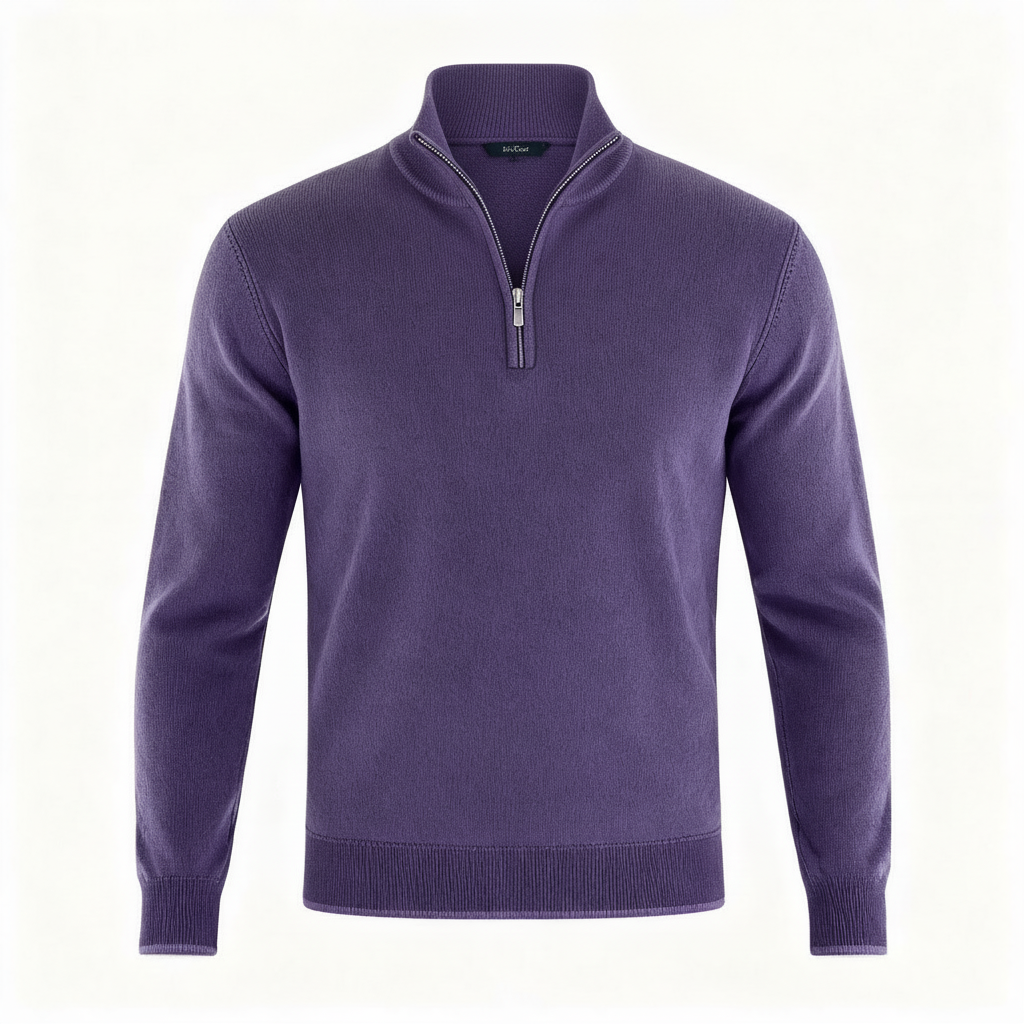 Voss | Men's Quarter Zip Sweater Purple Mock Neck