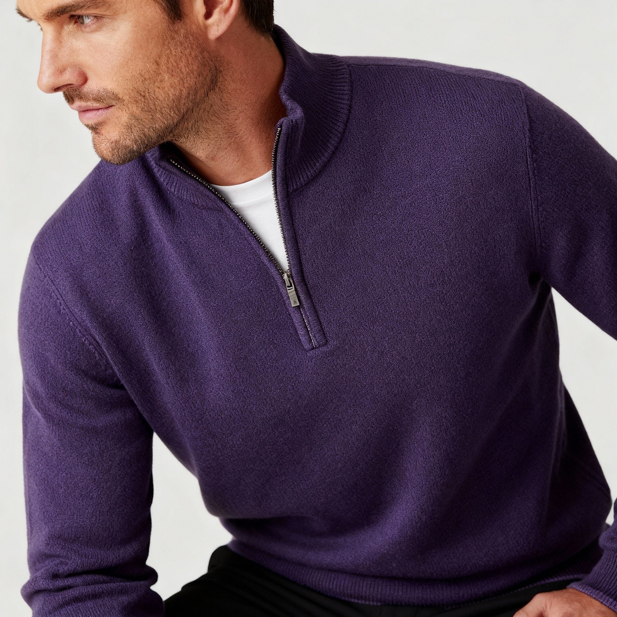 Voss | Men's Quarter Zip Sweater Purple Mock Neck