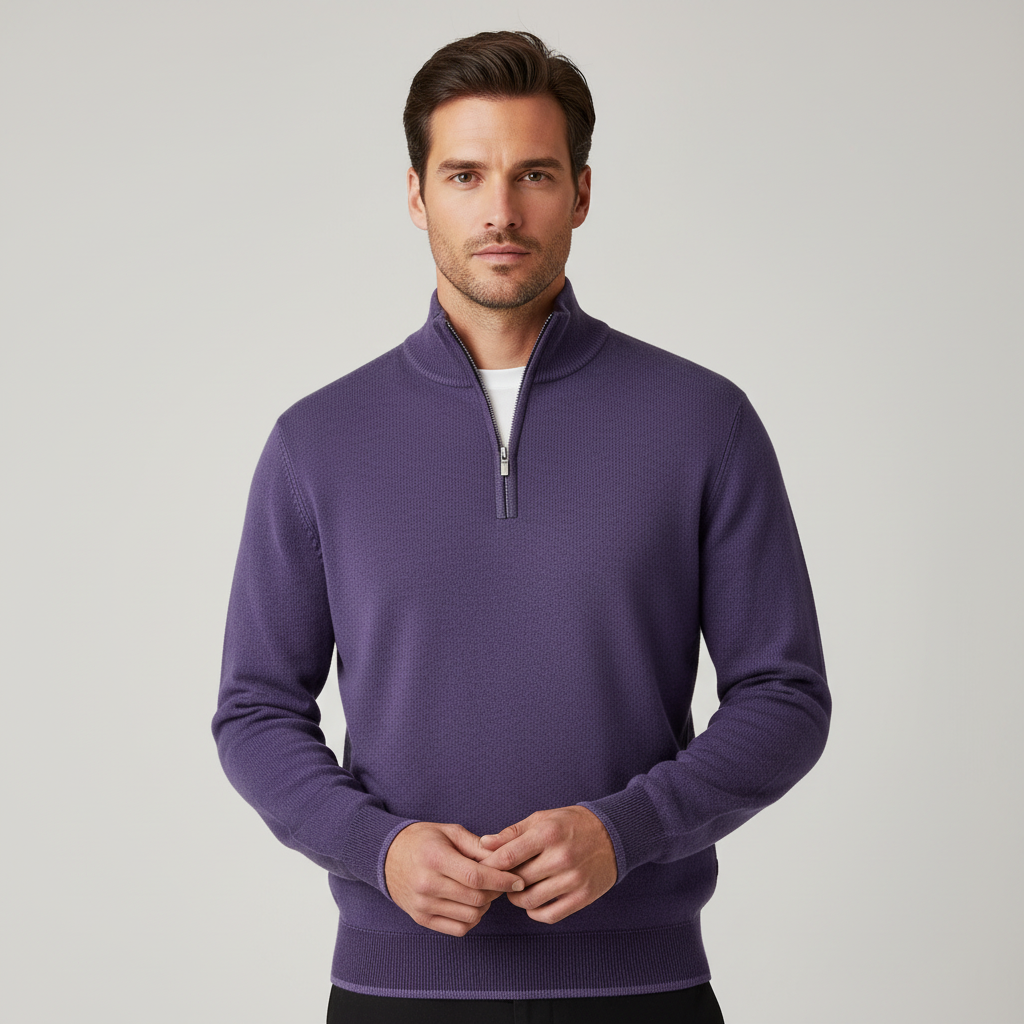 Voss | Men's Quarter Zip Sweater Purple Mock Neck
