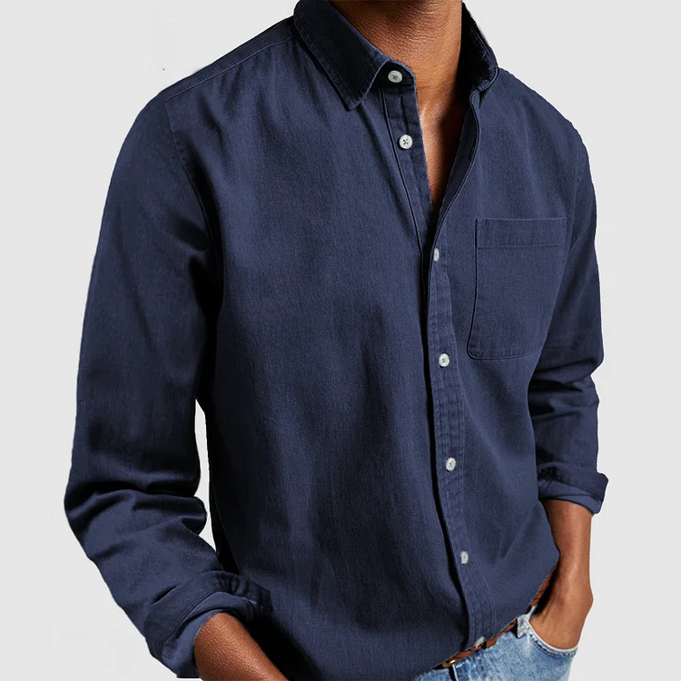 Hale | Men's Denim Shirt Navy Long Sleeve Button Up