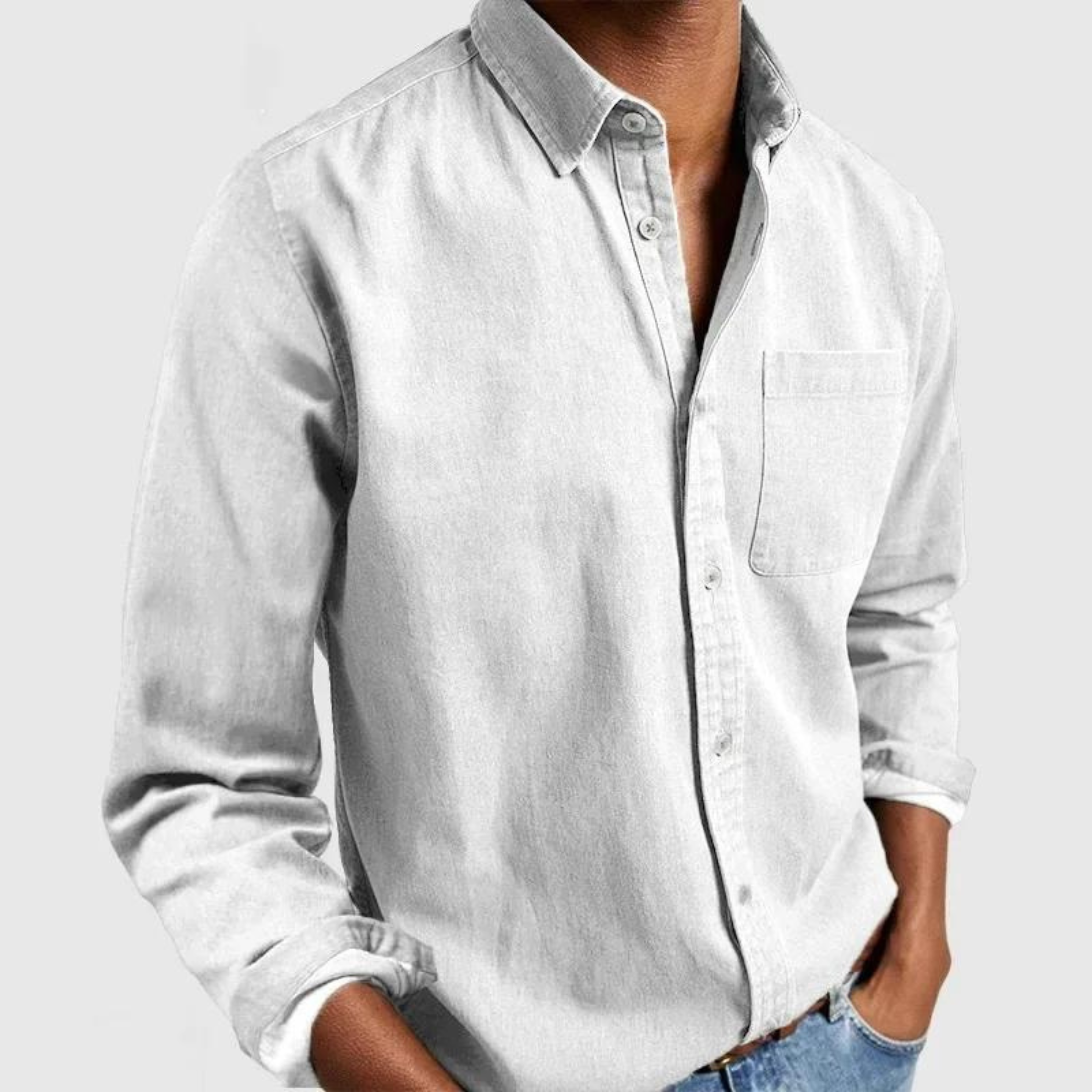 Hale | Men's Denim Shirt Navy Long Sleeve Button Up