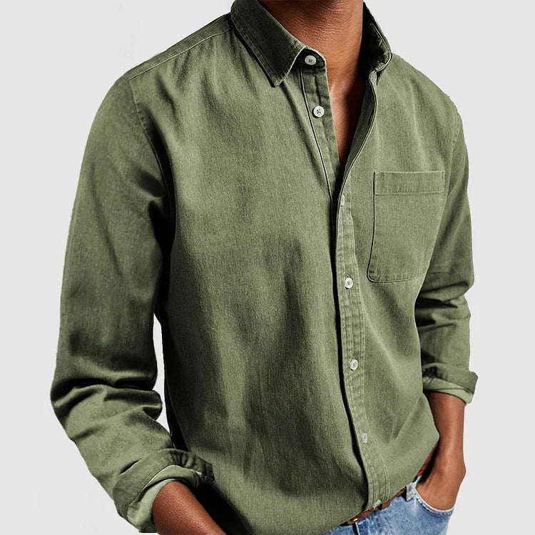 Hale | Men's Denim Shirt Navy Long Sleeve Button Up