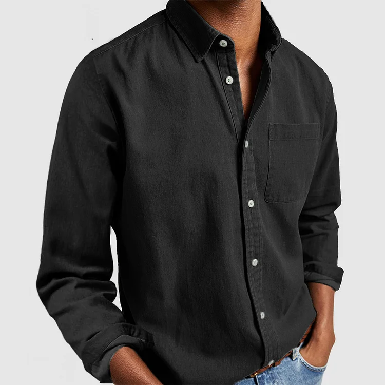 Hale | Men's Denim Shirt Navy Long Sleeve Button Up
