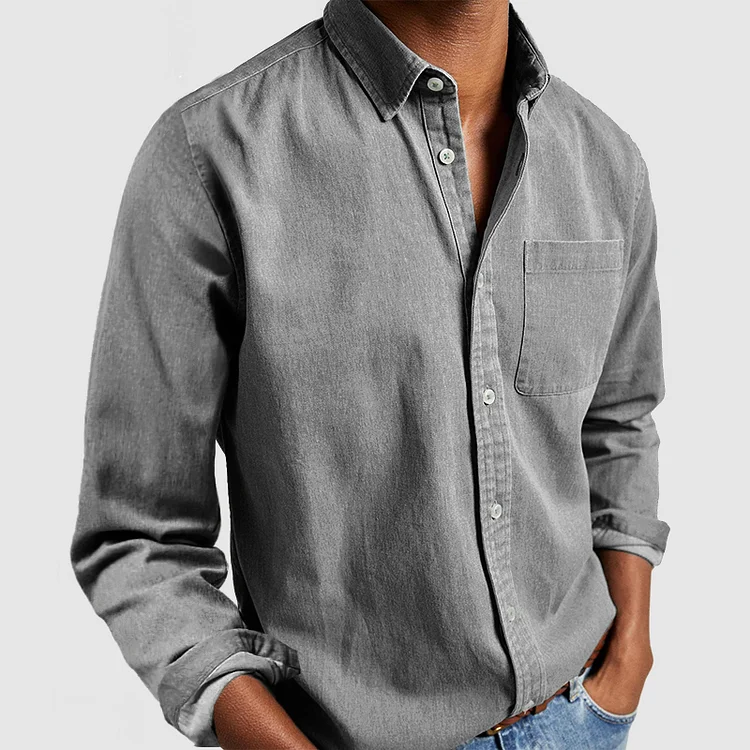 Hale | Men's Denim Shirt Navy Long Sleeve Button Up