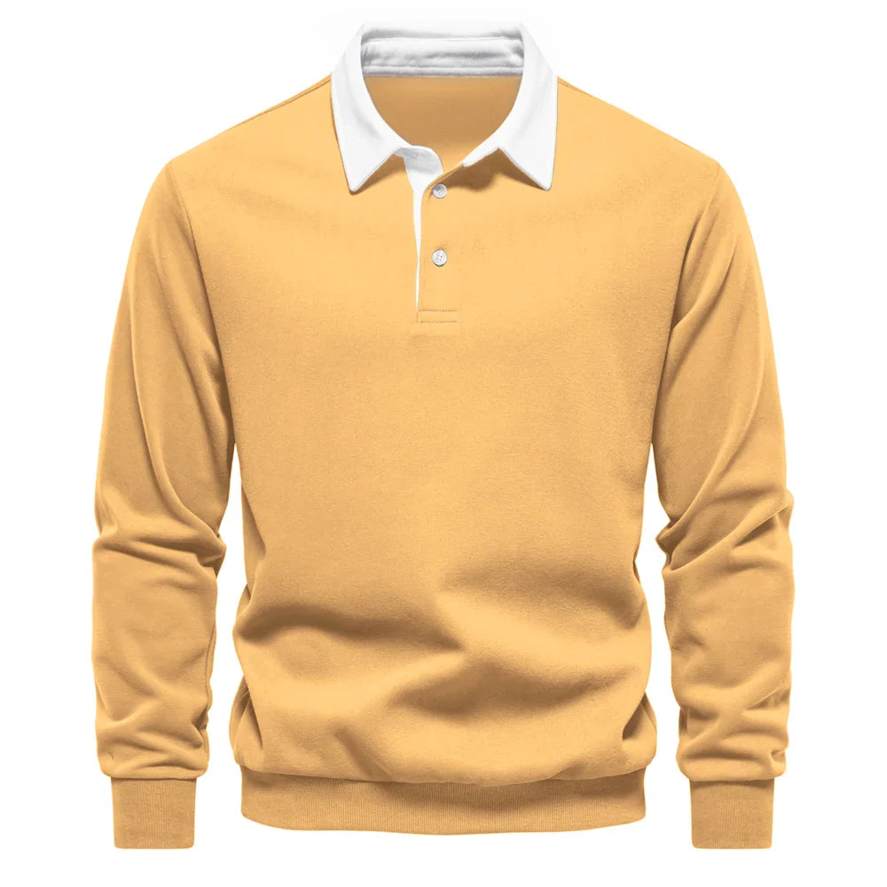 Voss | Men's Long Sleeve Rugby Polo Black White Collar