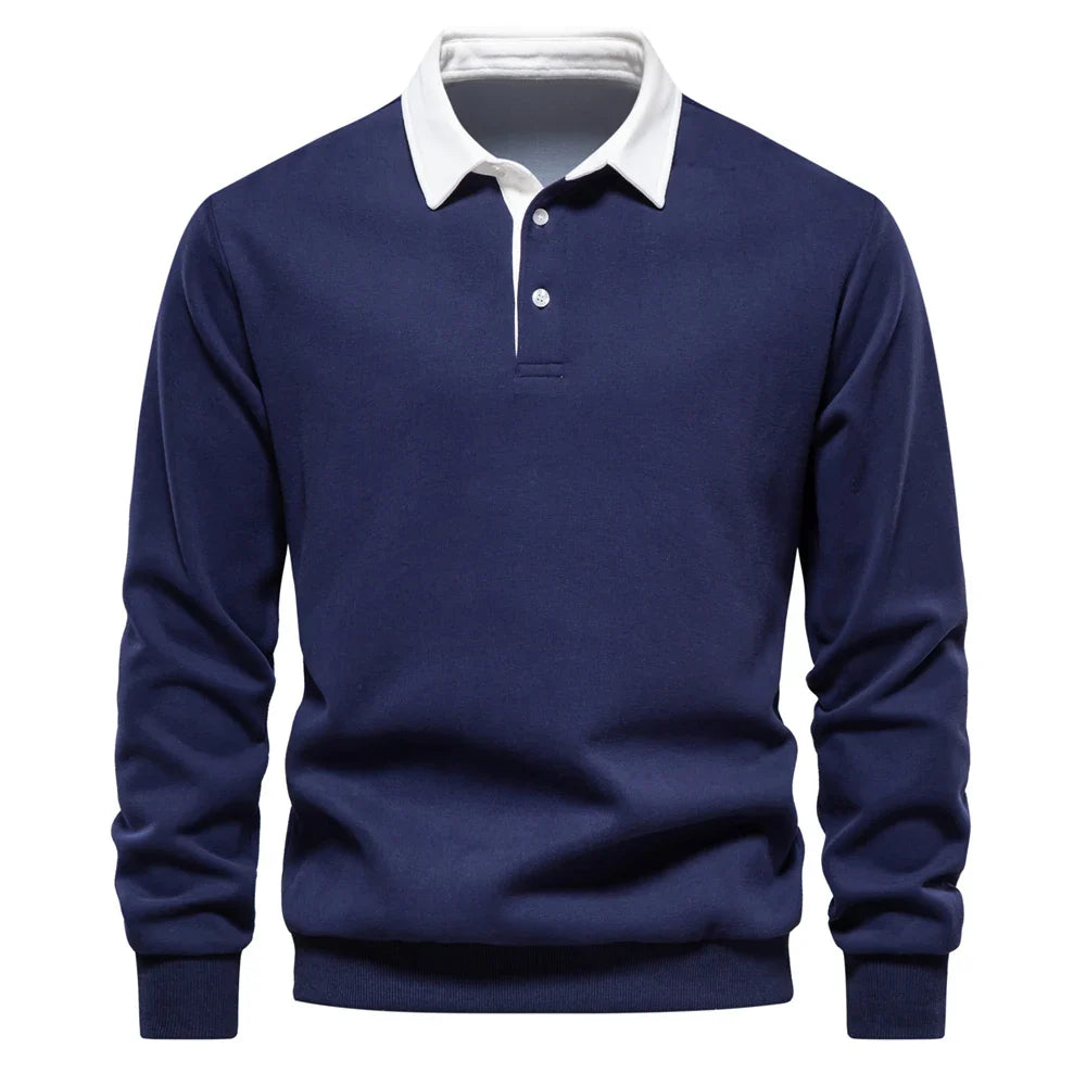 Voss | Men's Long Sleeve Rugby Polo Black White Collar