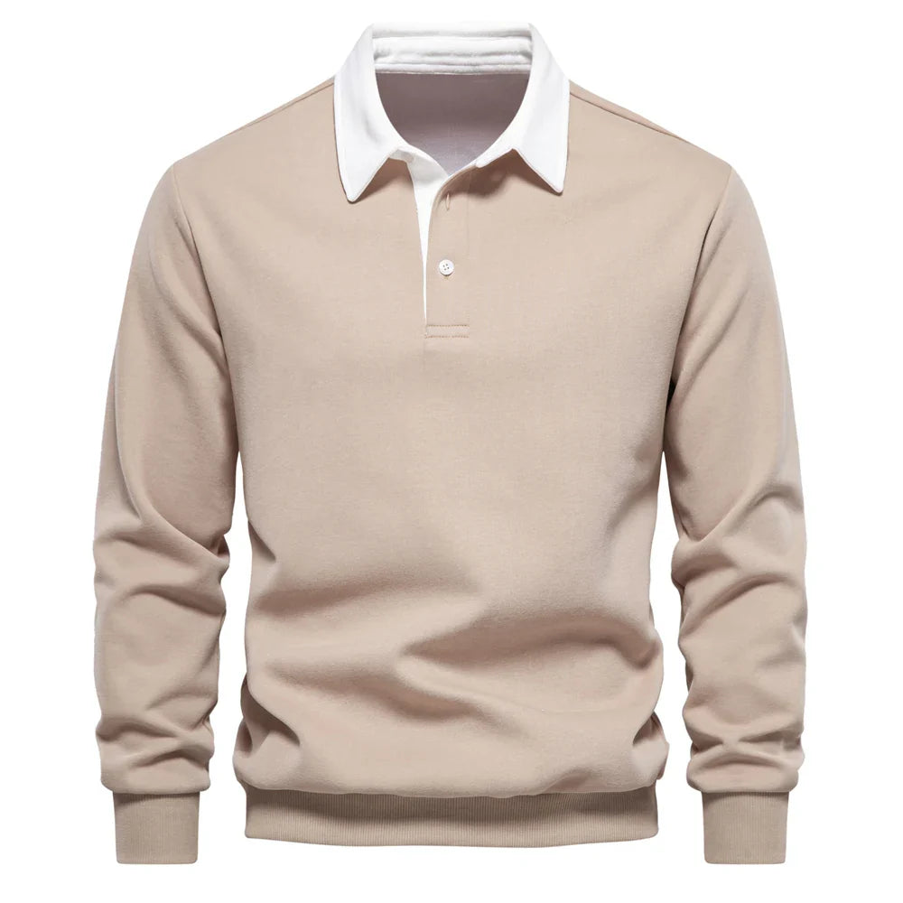 Voss | Men's Long Sleeve Rugby Polo Black White Collar