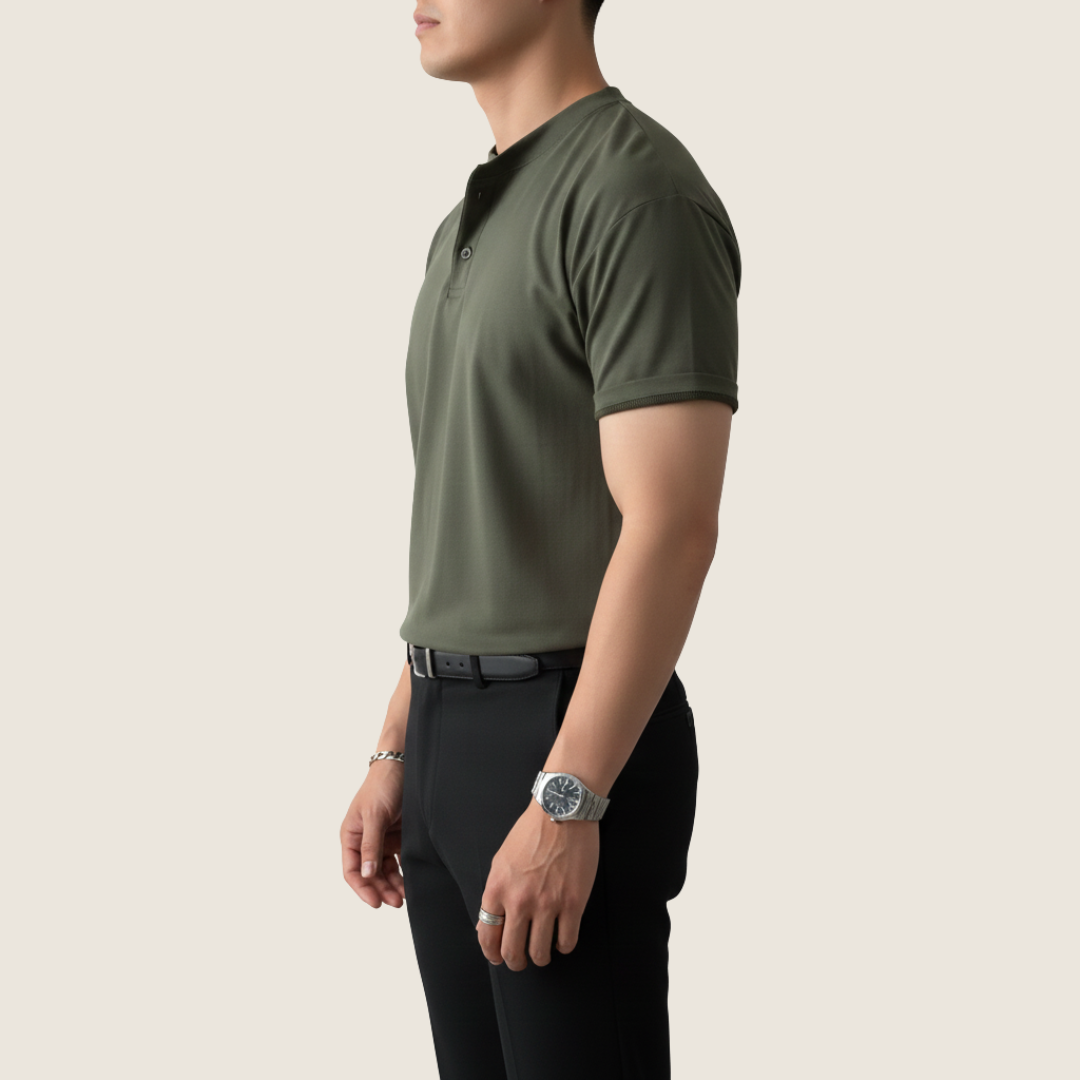 Orion | Men's Henley Shirt Olive Green Short Sleeve