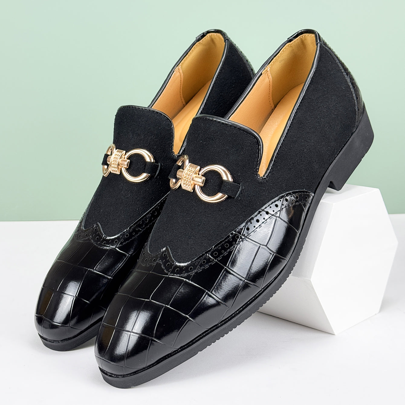 Arden | Men's Crocodile Embossed Loafer Green Black