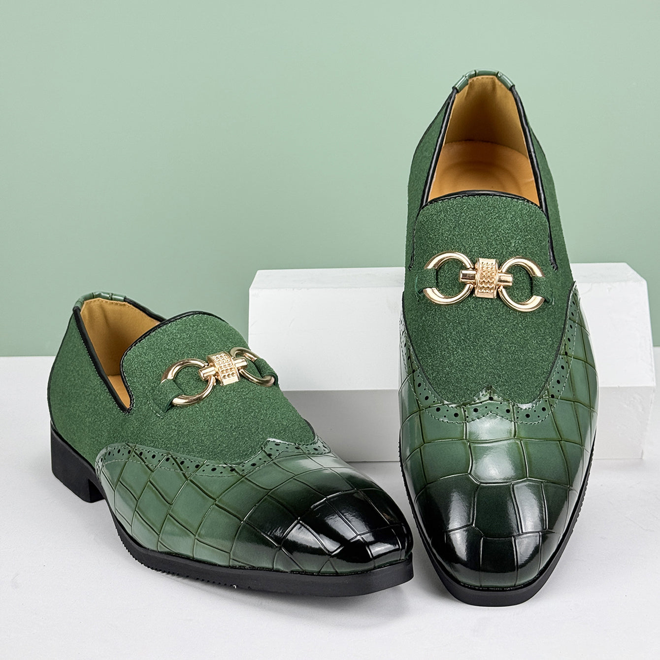 Arden | Men's Crocodile Embossed Loafer Green Black