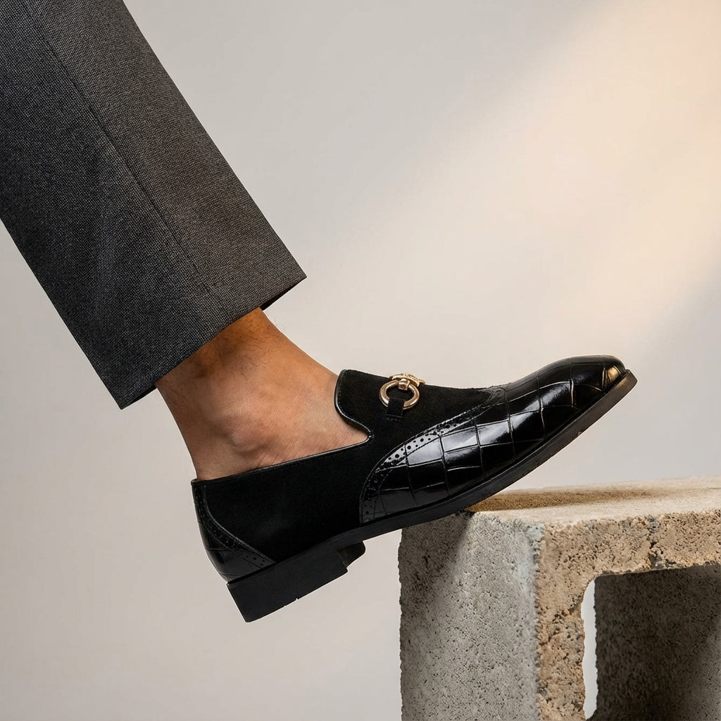 Arden | Men's Crocodile Embossed Loafer Green Black