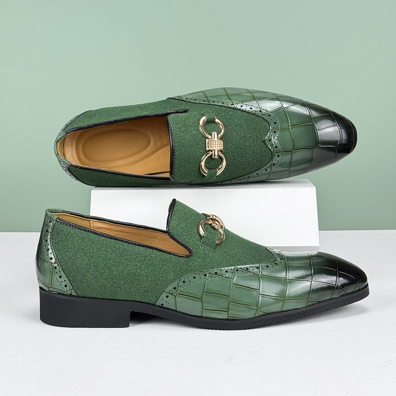 Arden | Men's Crocodile Embossed Loafer Green Black
