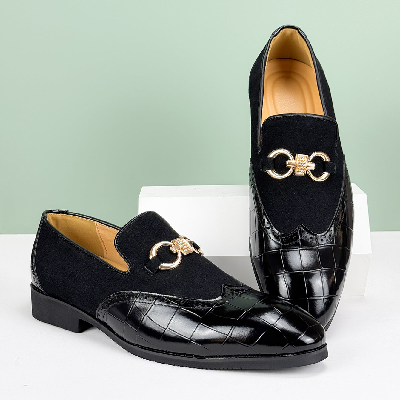 Arden | Men's Crocodile Embossed Loafer Green Black