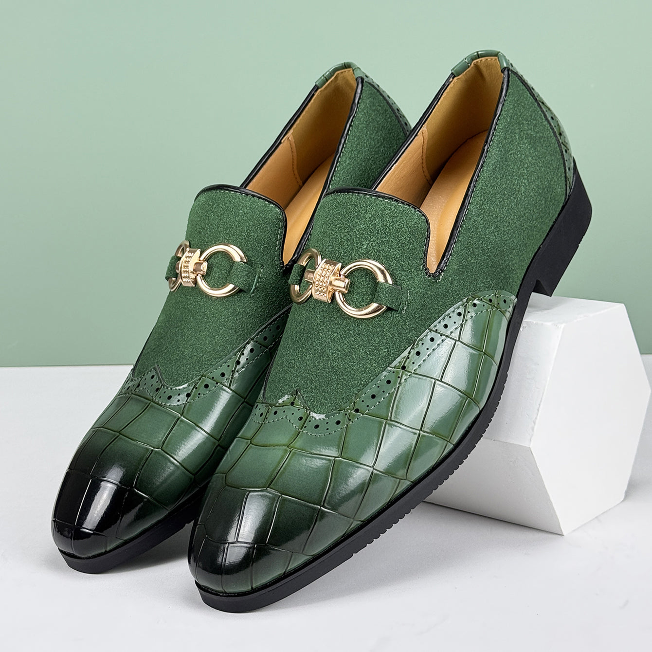 Arden | Men's Crocodile Embossed Loafer Green Black