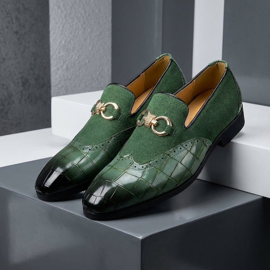 Arden | Men's Crocodile Embossed Loafer Green Black