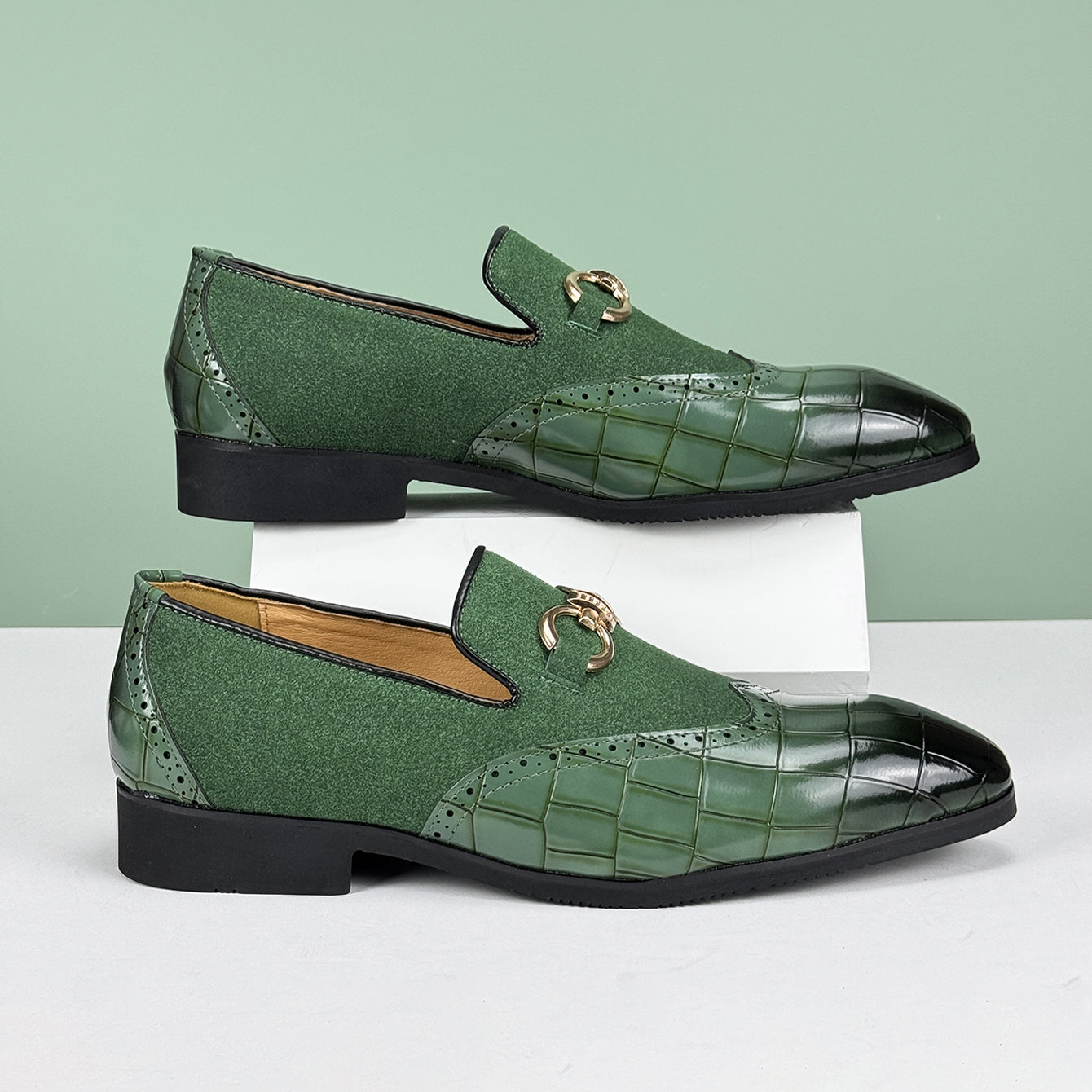 Arden | Men's Crocodile Embossed Loafer Green Black