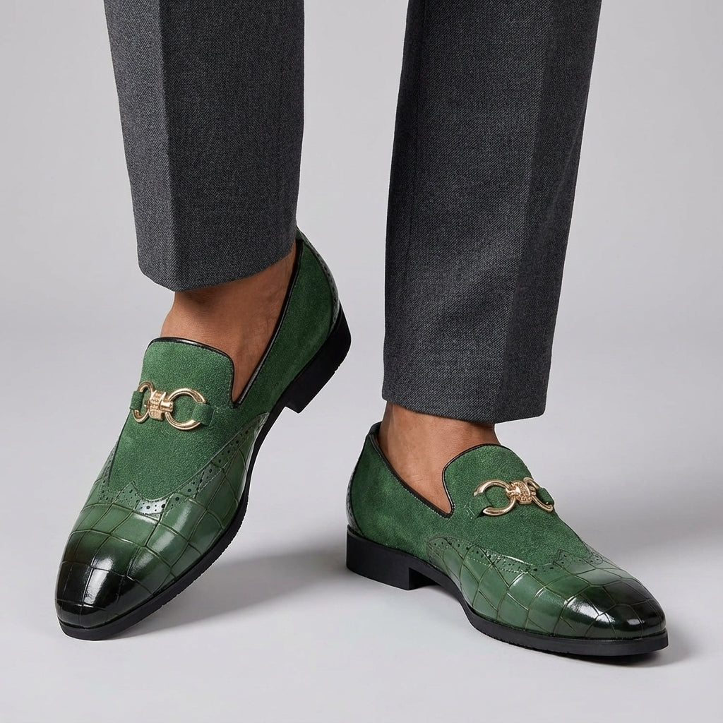 Arden | Men's Crocodile Embossed Loafer Green Black