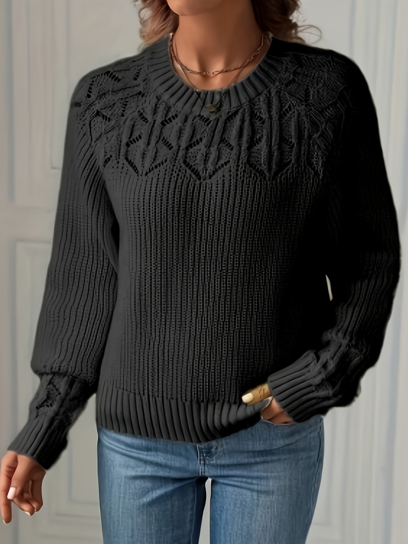 Ada | Women's Crochet Knit Sweater Green Long Sleeve