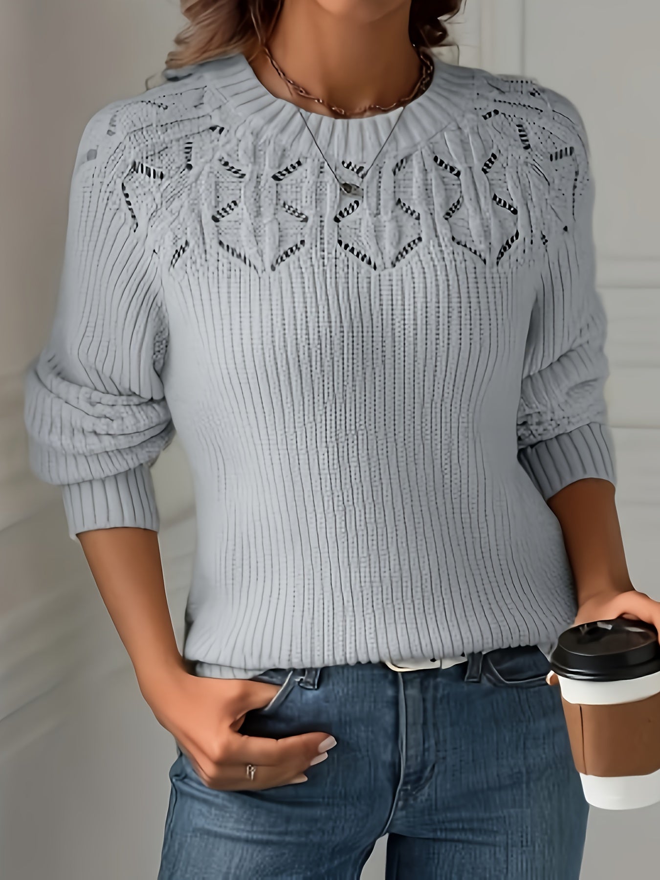 Ada | Women's Crochet Knit Sweater Green Long Sleeve