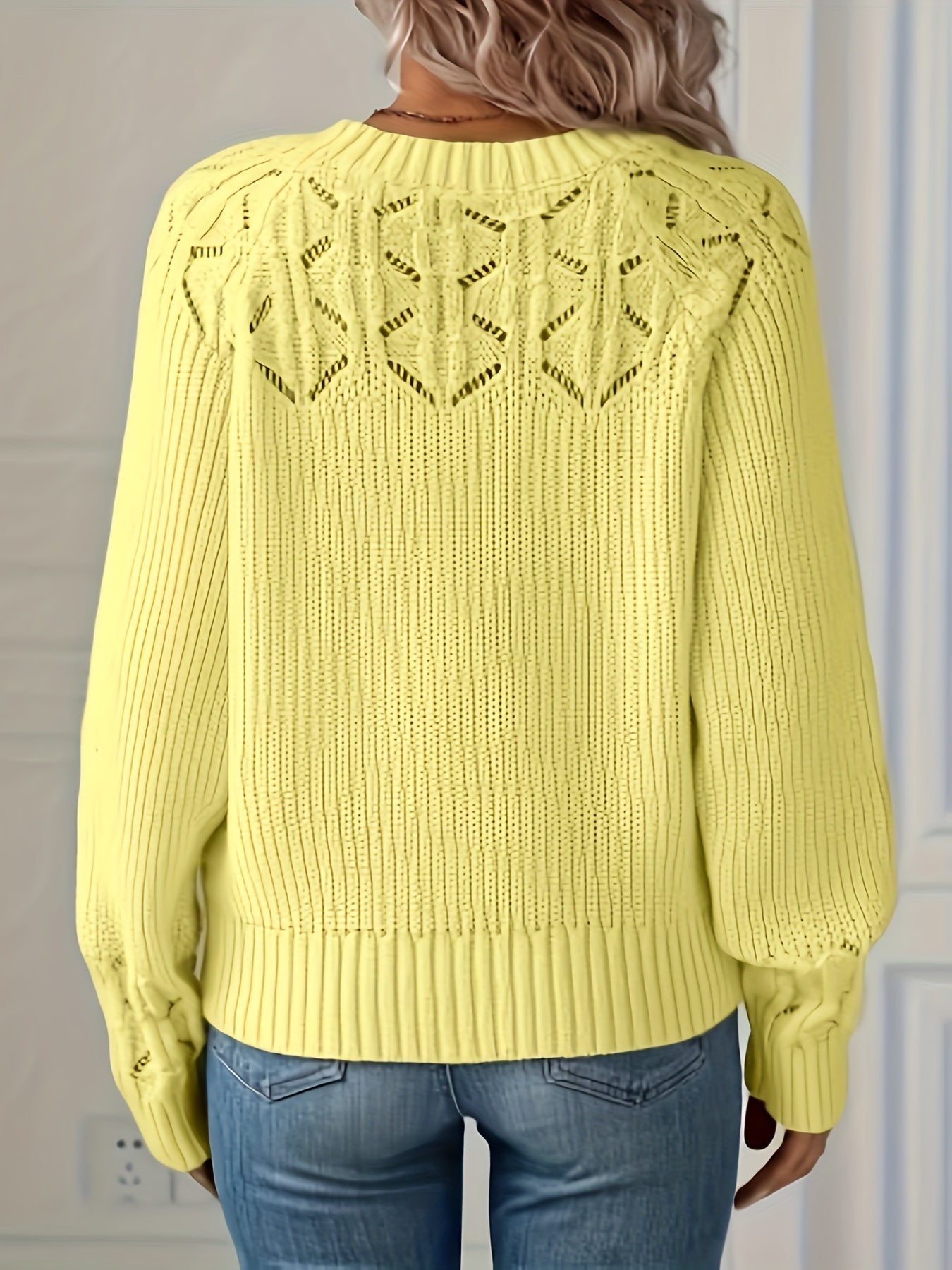 Ada | Women's Crochet Knit Sweater Green Long Sleeve