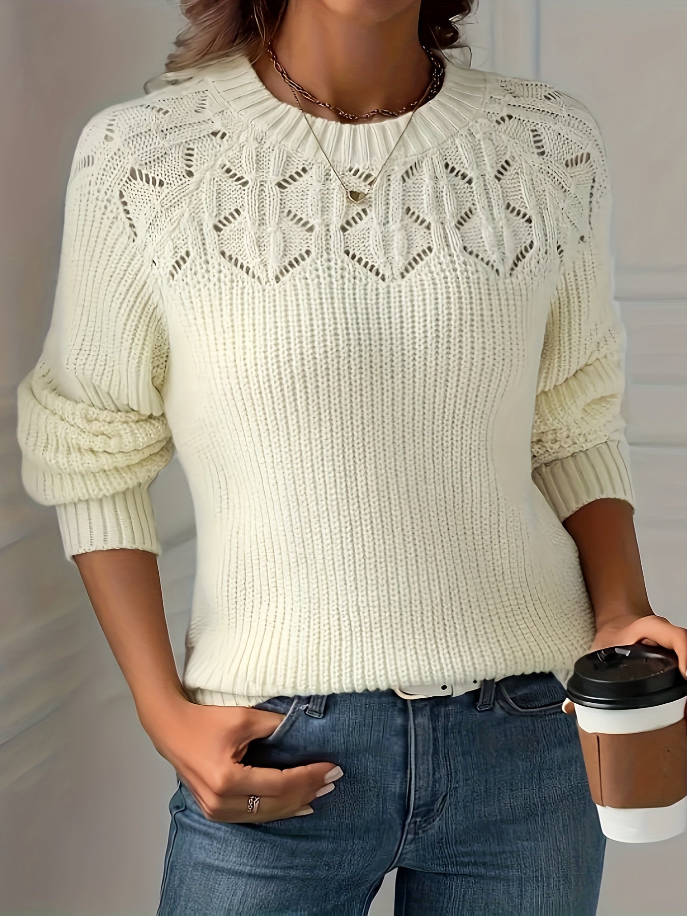 Ada | Women's Crochet Knit Sweater Green Long Sleeve