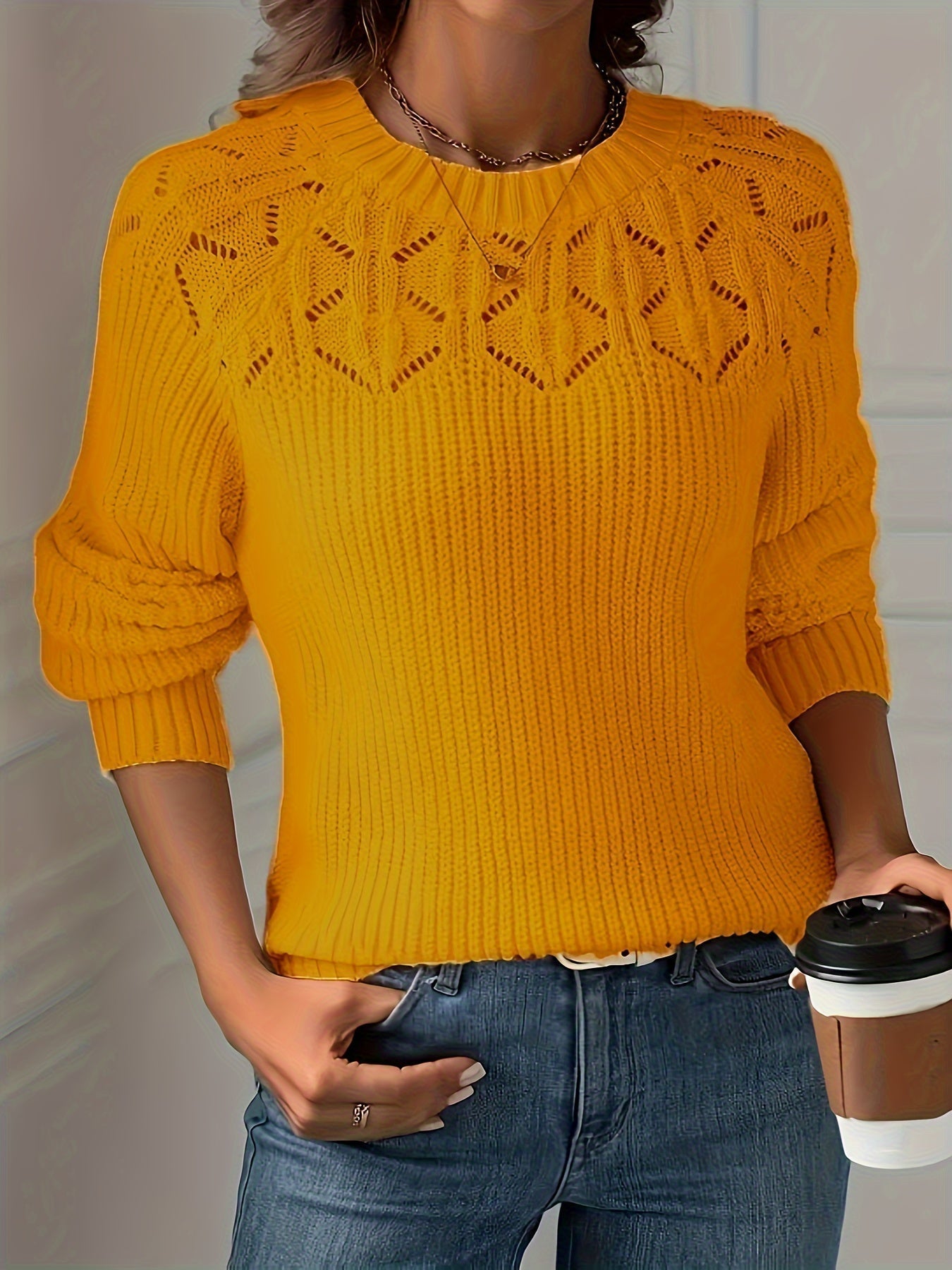 Ada | Women's Crochet Knit Sweater Green Long Sleeve