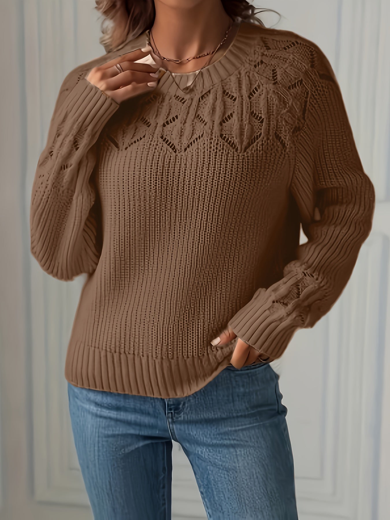 Ada | Women's Crochet Knit Sweater Green Long Sleeve