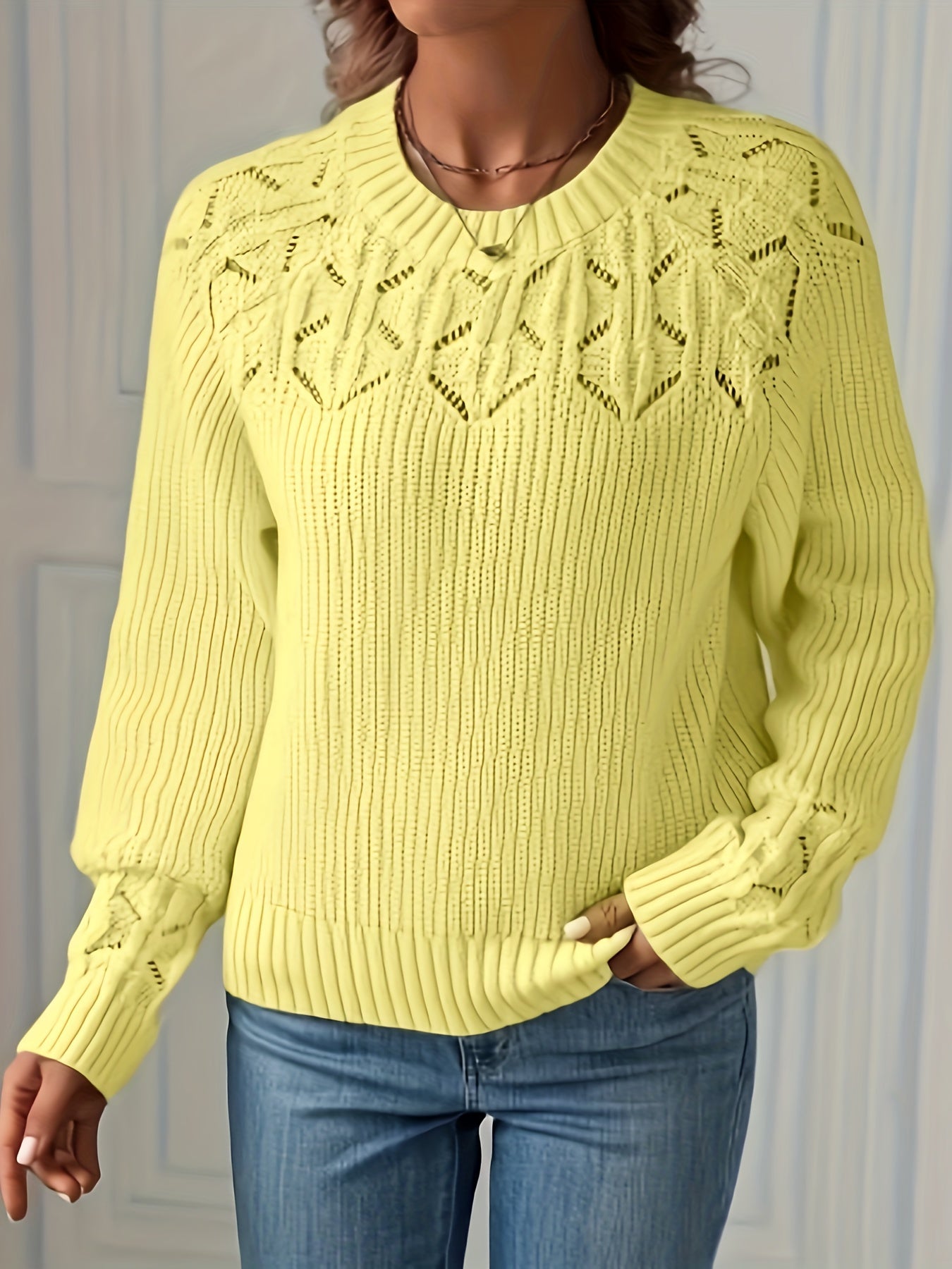 Ada | Women's Crochet Knit Sweater Green Long Sleeve