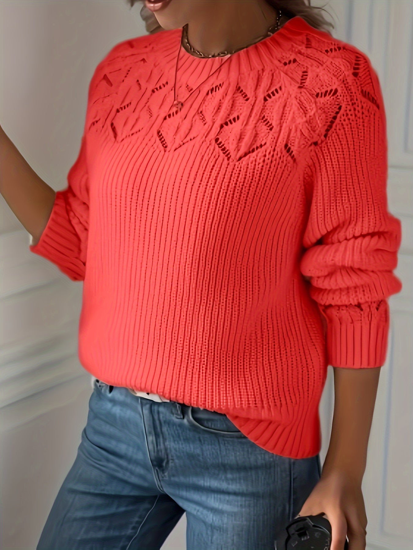 Ada | Women's Crochet Knit Sweater Green Long Sleeve