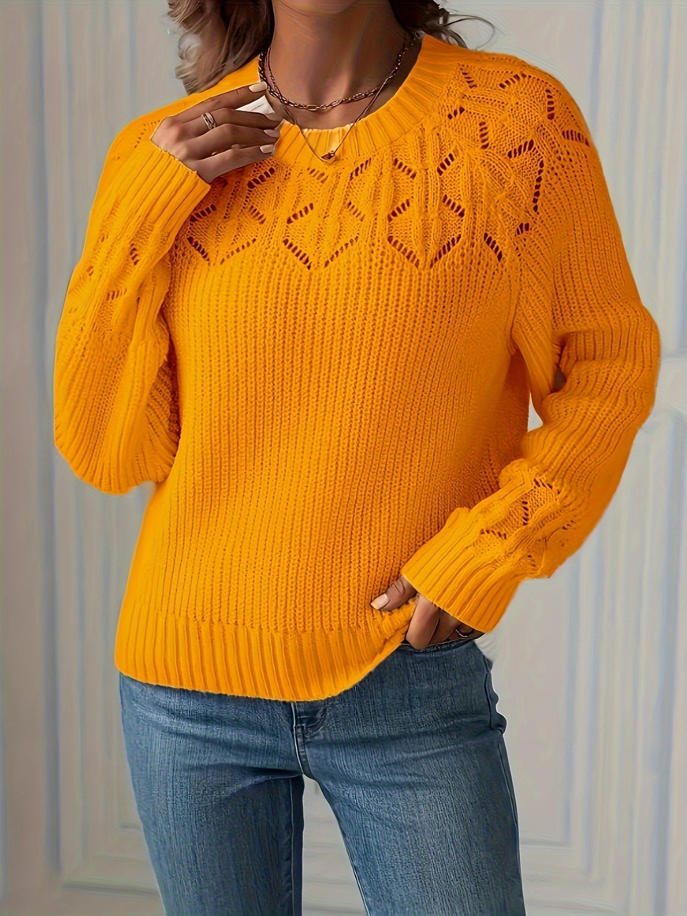Ada | Women's Crochet Knit Sweater Green Long Sleeve