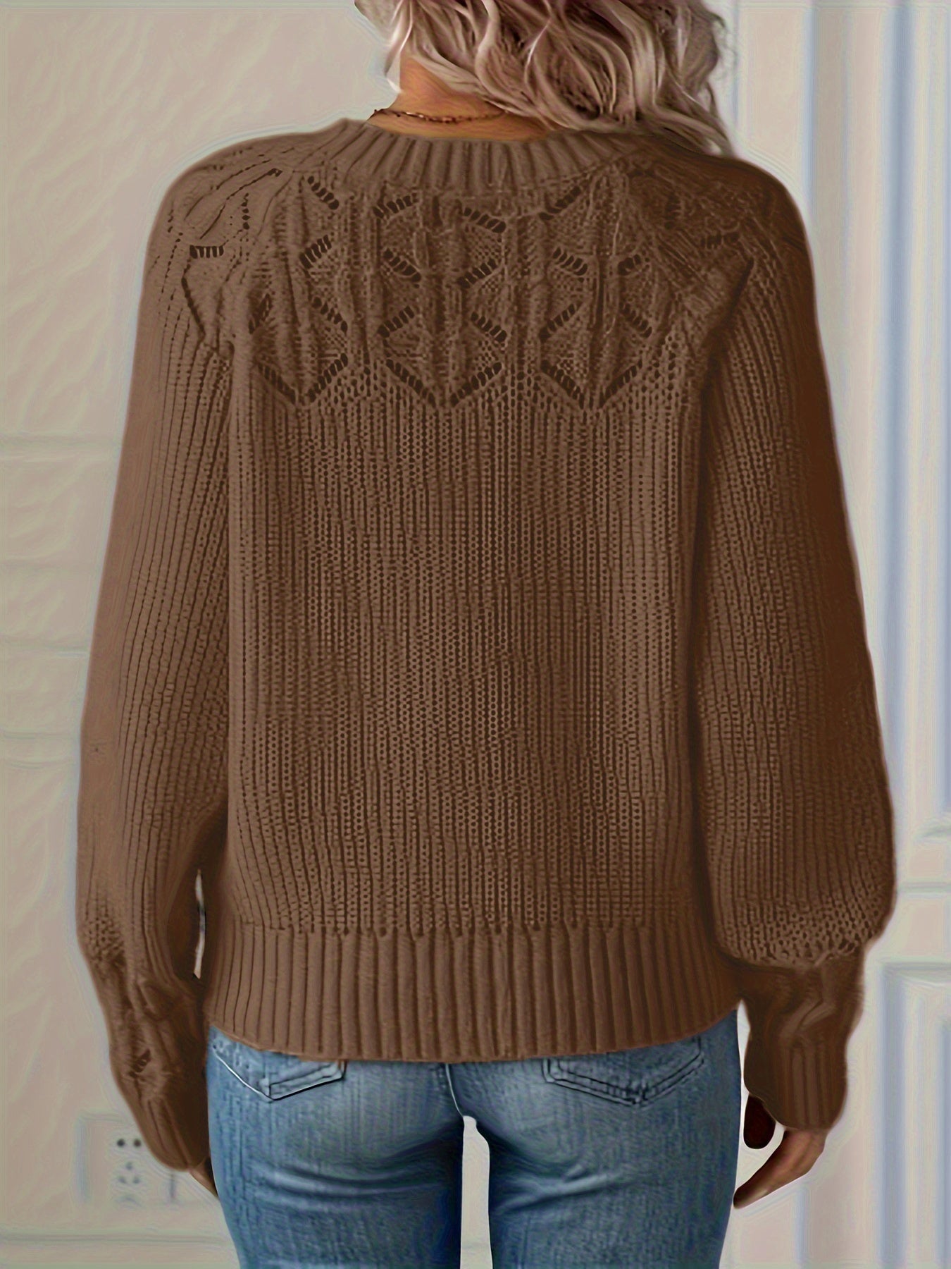 Ada | Women's Crochet Knit Sweater Green Long Sleeve