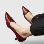 Dama Washington Ada women's pointed toe kitten heel pumps burgundy - front view