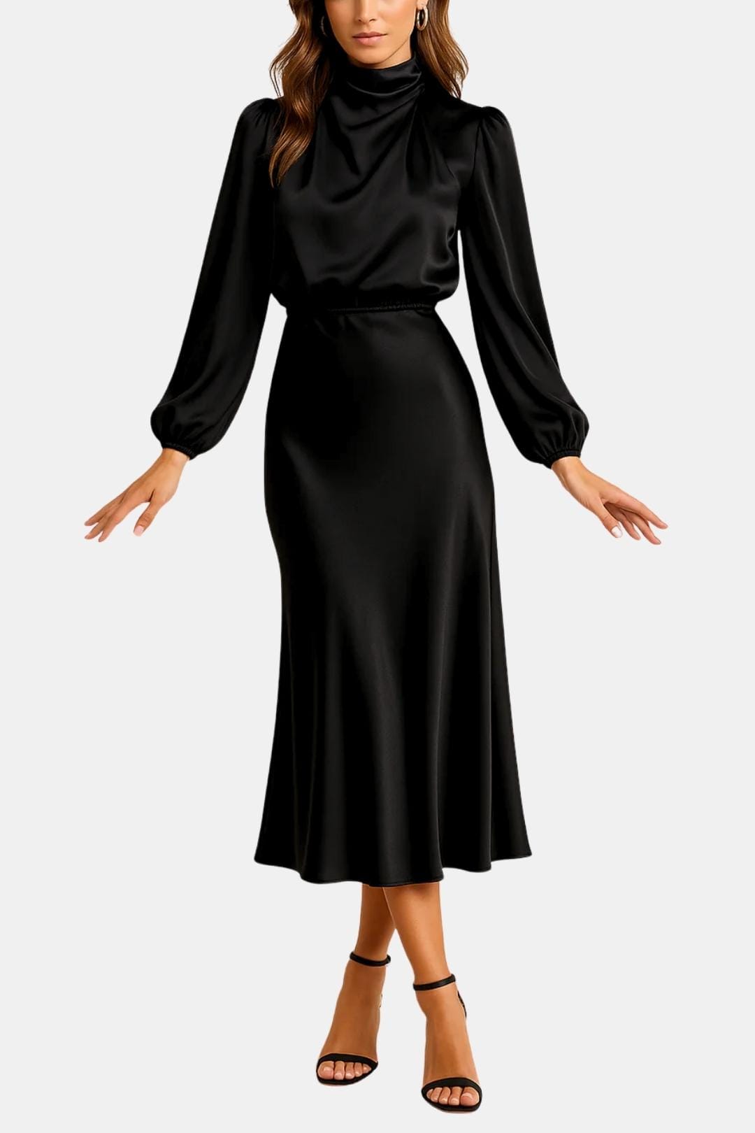 Demi | Women's Satin Maxi Dress Long Sleeve Turtleneck Pink