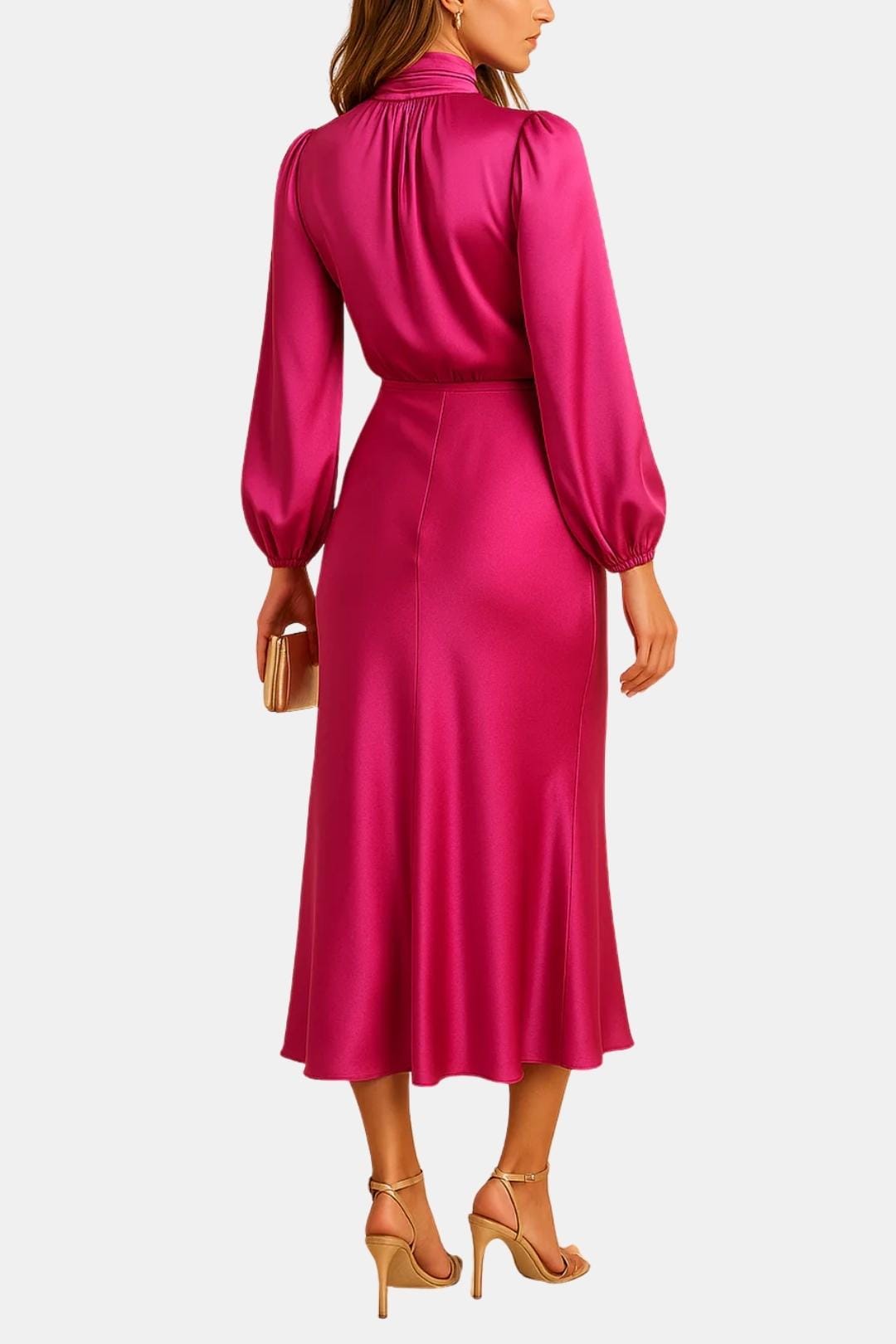 Demi | Women's Satin Maxi Dress Long Sleeve Turtleneck Pink