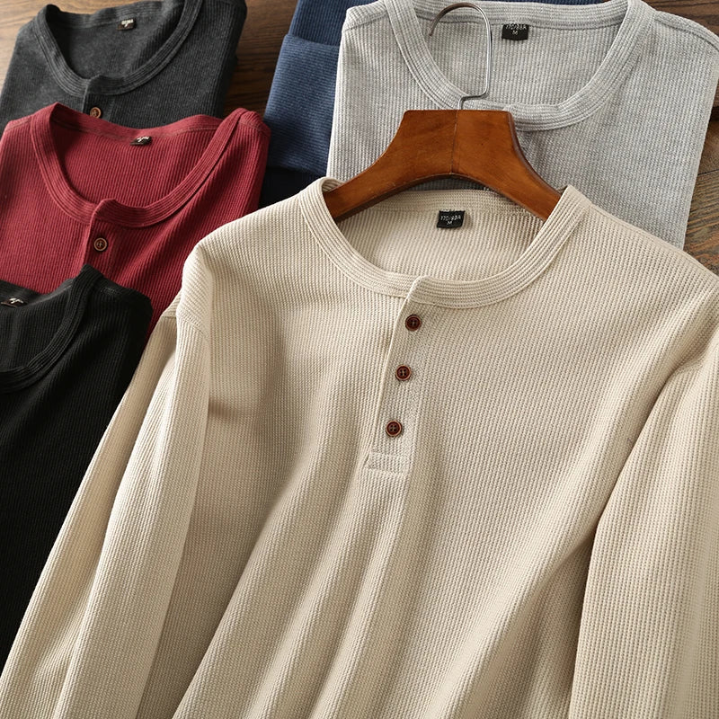 Axel | Men's Long Sleeve Henley Shirt Cream
