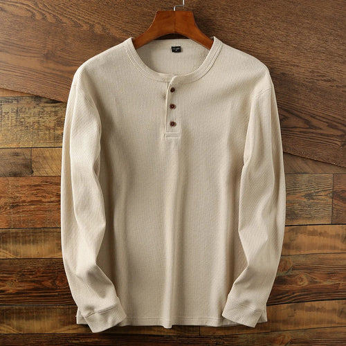 Dama Washington Axel men's long sleeve henley shirt cream - front view